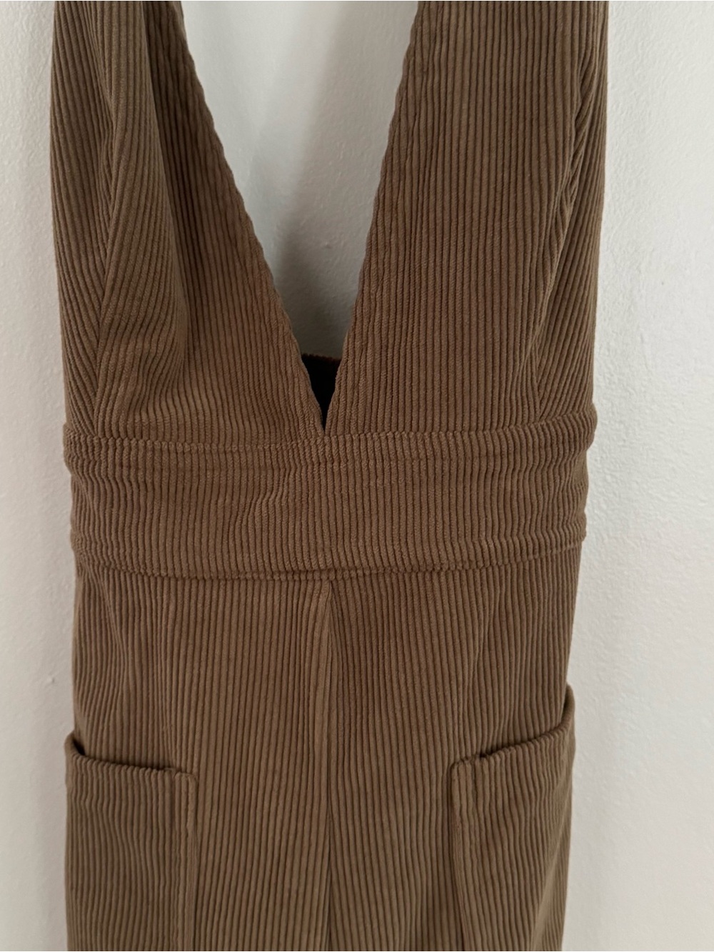 Corduroy V-Neck Jumpsuit in Brown